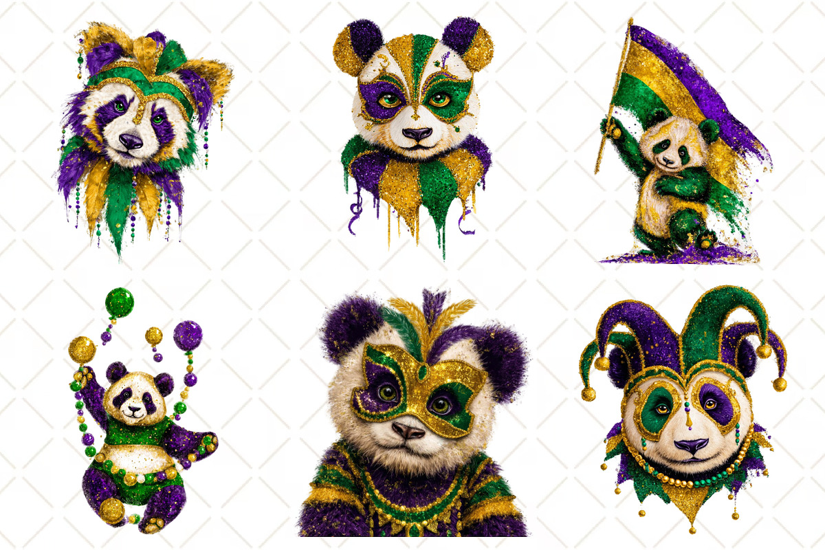 Whimsical Mardi Gras Panda Clipart, an Illustration by Black Bird Studio (Photo 4 of 6)
