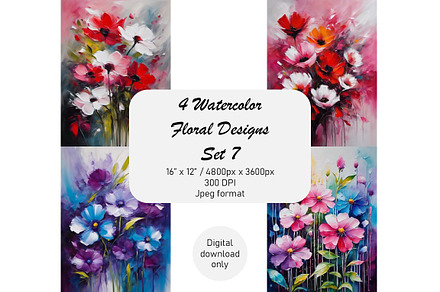 Watercolor Abstract Flowers, Set 7