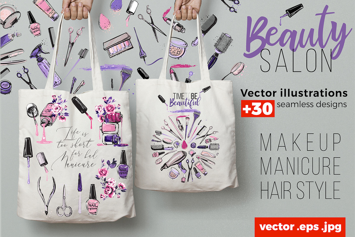 Beauty Salon Promo Cards & Patterns, a Work Illustration by Sopelkin (Photo 1 of 9)