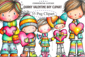 Quirky Valentine Boy Clipart, an Illustration by designcity5