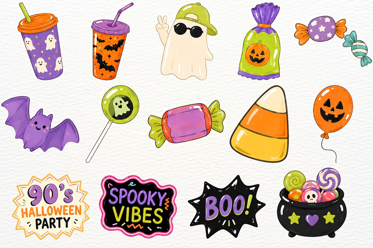90s Kids Halloween Party Clipart PNG, a Seasonal Illustration by SugarCloudStudioArt (Photo 4 of 6)