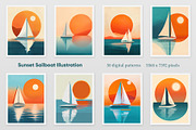 Sunset Sailboat Illustration, a Decorative Illustration by Housui Patterns (Thumbnail 2 of 9)