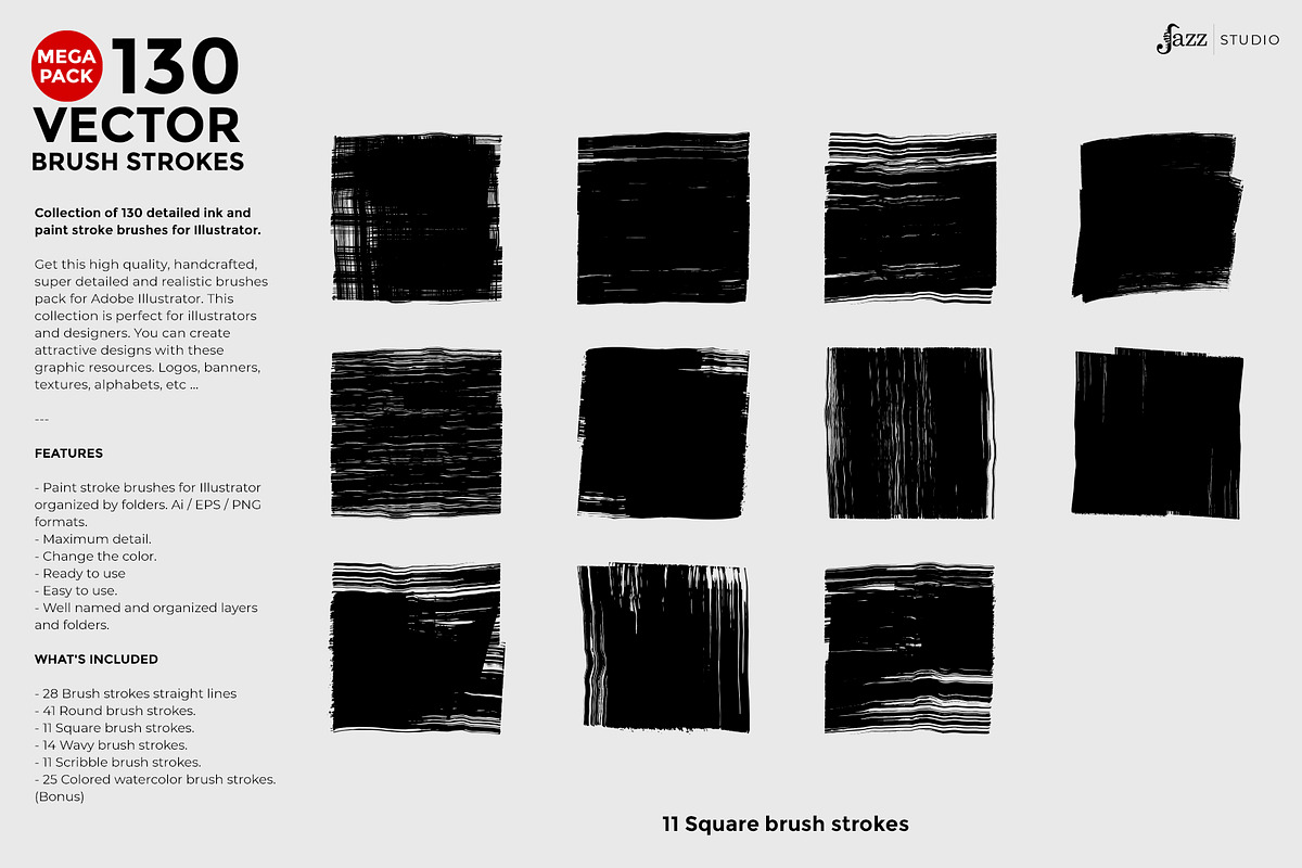 130 Vector Brush strokes collection., a Brushes & More by JAZZ STUDIO (Photo 9 of 12)