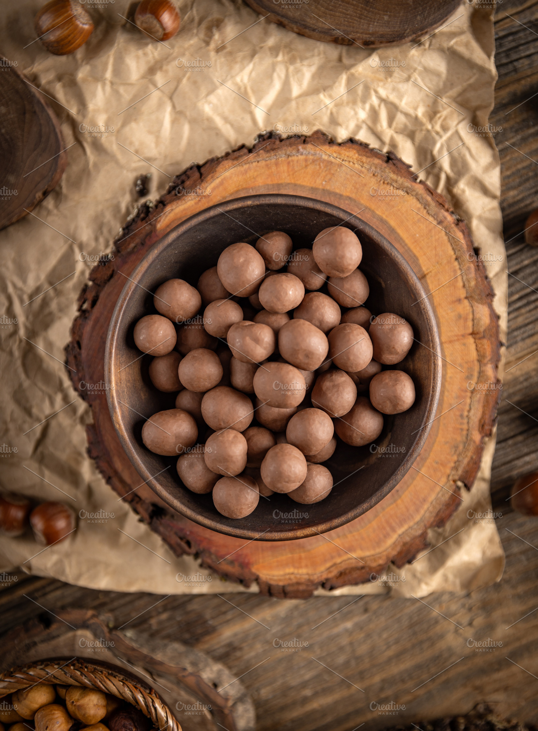 Chocolate covered hazelnuts, a Photo by Grafvision photography