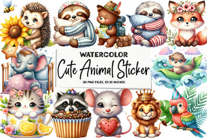 Cute Animal Clipart Sticker, PNG 4S-, an Illustration by DreamArtGraphic