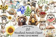 Watercolor Woodland Animals Clipart, an Illustration by CitraGraphics (Thumbnail 1 of 5)
