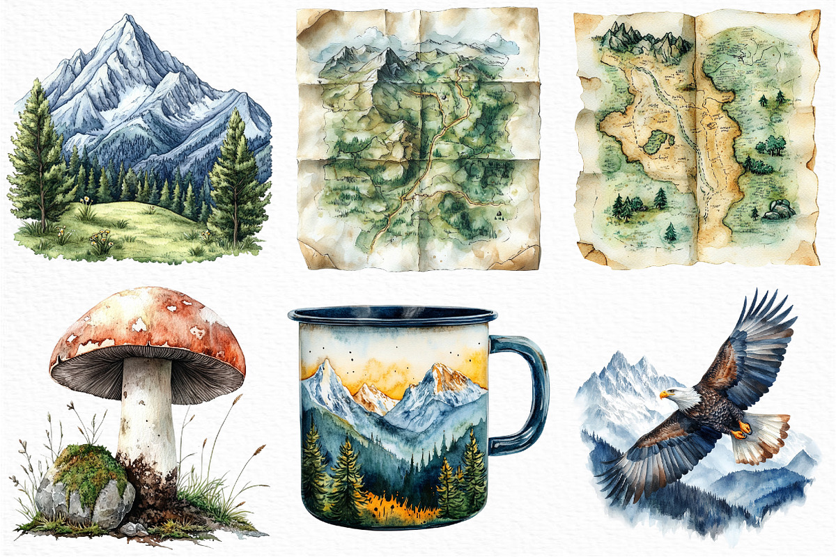 Watercolor Mountain Hiking Clipart, an Illustration by Craft Nest (Photo 4 of 6)