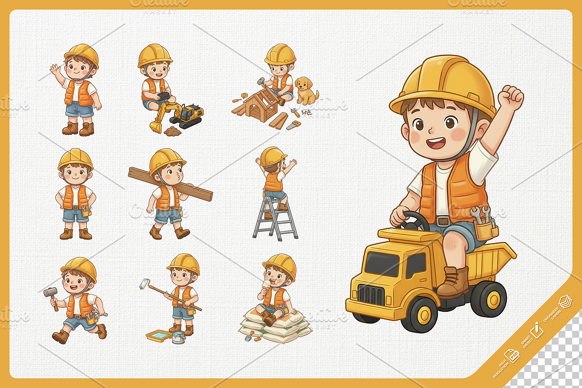 Cute Construction Worker Cartoon, a Work Illustration by Gohsantosa (Photo 4 of 4)
