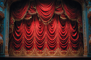 Gorgeous red theater curtains hangin, a Photo by Pavel_design
