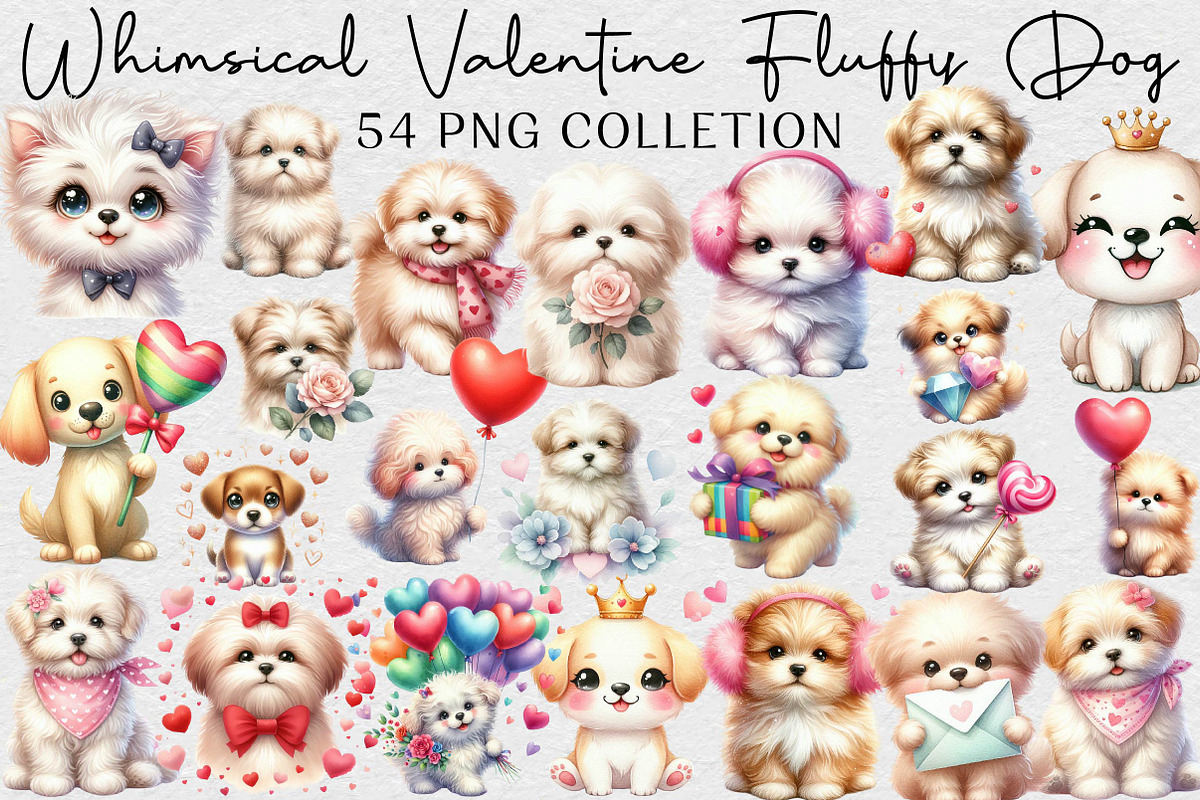 Whimsical Valentine Fluffy Dog, an Illustration by DreamCafeArt (Photo 1 of 7)