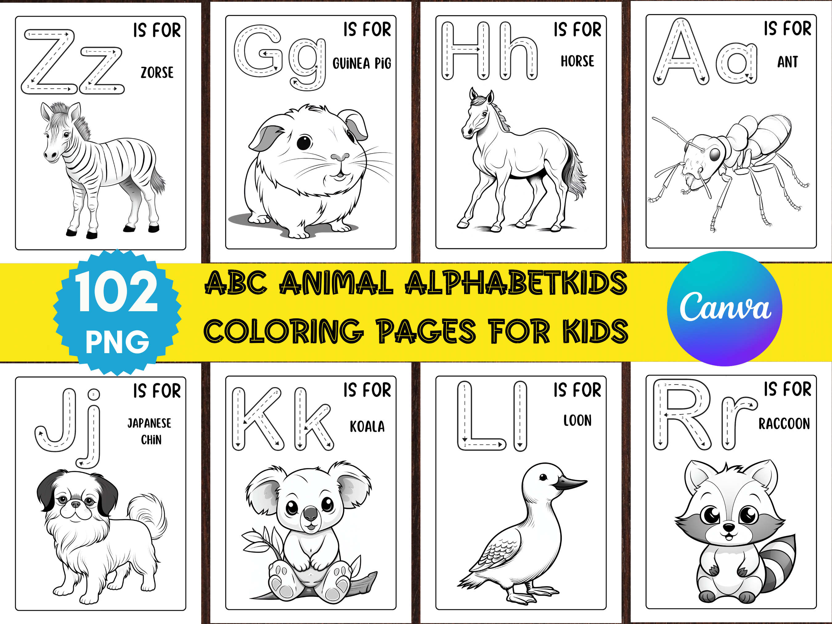 ABC Animal Alphabet Coloring Pages