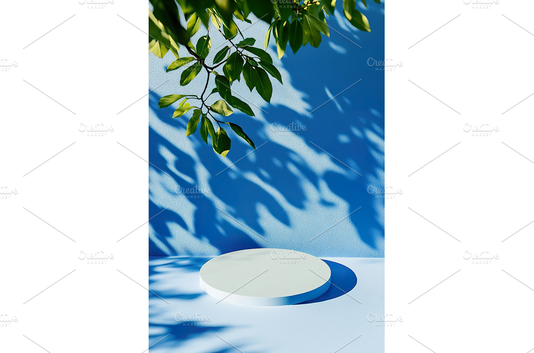 Minimal blue background with green, an Abstract Photo by Lermont51