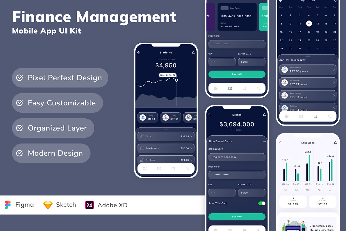 Finance Management Mobile App UI Kit, an UI Kit Template by Betush