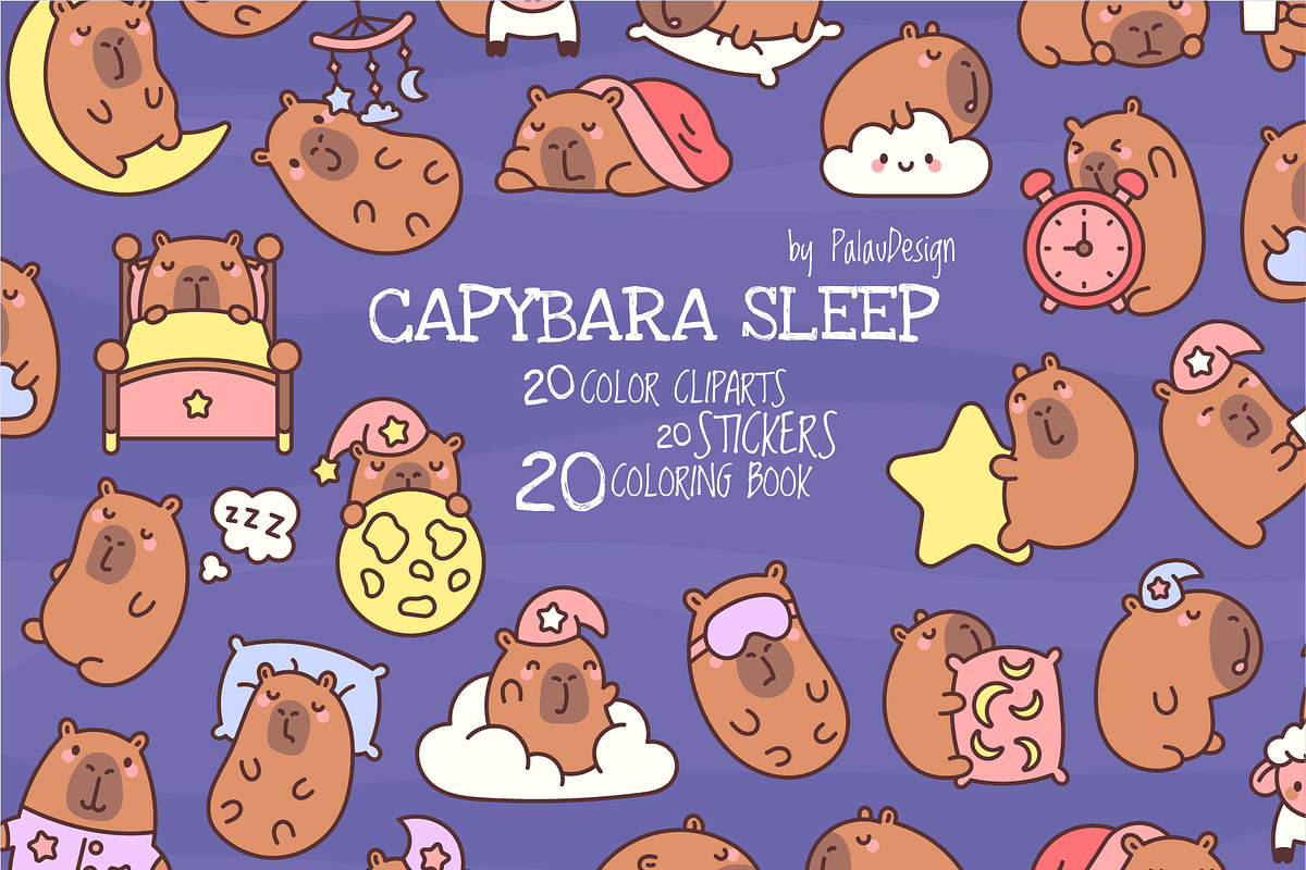 Capybara Sleep Clipart Set, an Animal Illustration by Palau (Photo 1 of 10)