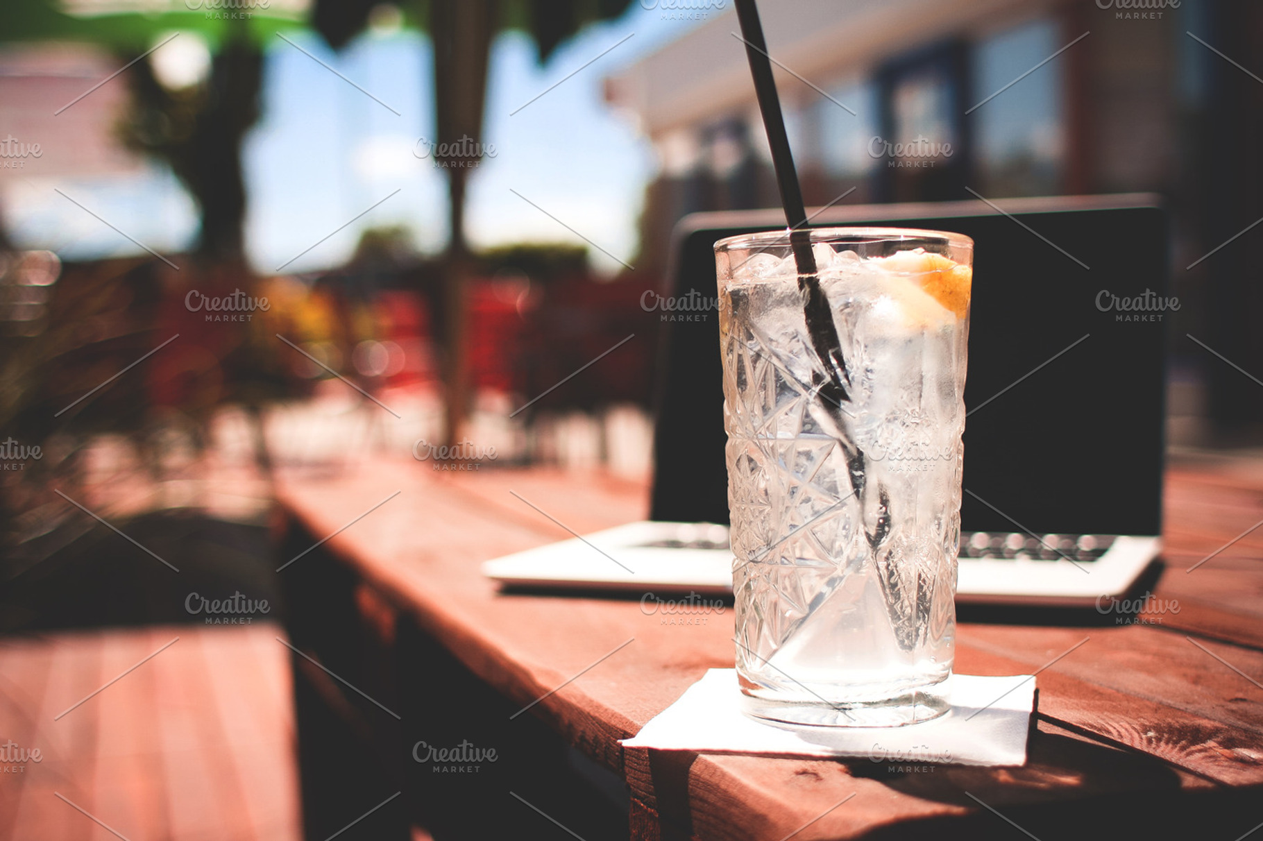 Fresh Cocktail With Opened Macbook