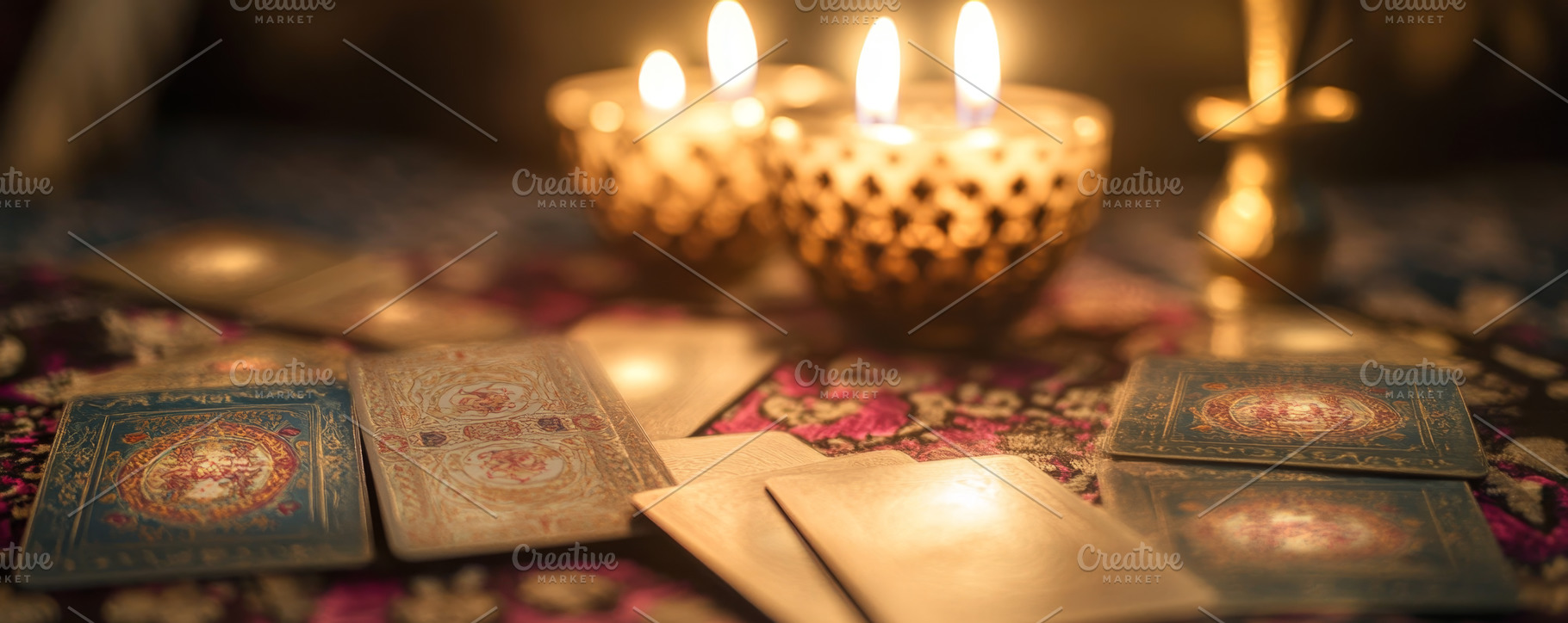 Mystical Tarot Cards with Flickering Candlelight, an Abstract Photo by Natalia Klenova's Shop