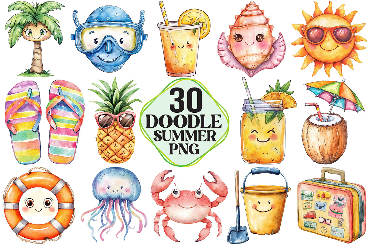 Kawaii Doodle Summer Clipart, an Illustration by Pixels.Craft (Photo 1 of 7)