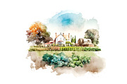 Farms - Watercolor illustrations 01, an Illustration by Graxaim Mock-up (Thumbnail 3 of 9)