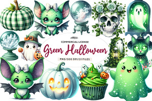 Green & White Halloween Clipart, an Illustration by CreationArt