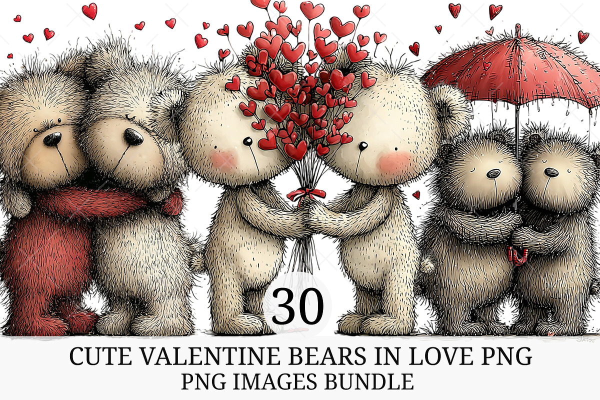 Cute Valentine Bears in Love PNG, an Illustration by Craft Nest (Photo 1 of 7)