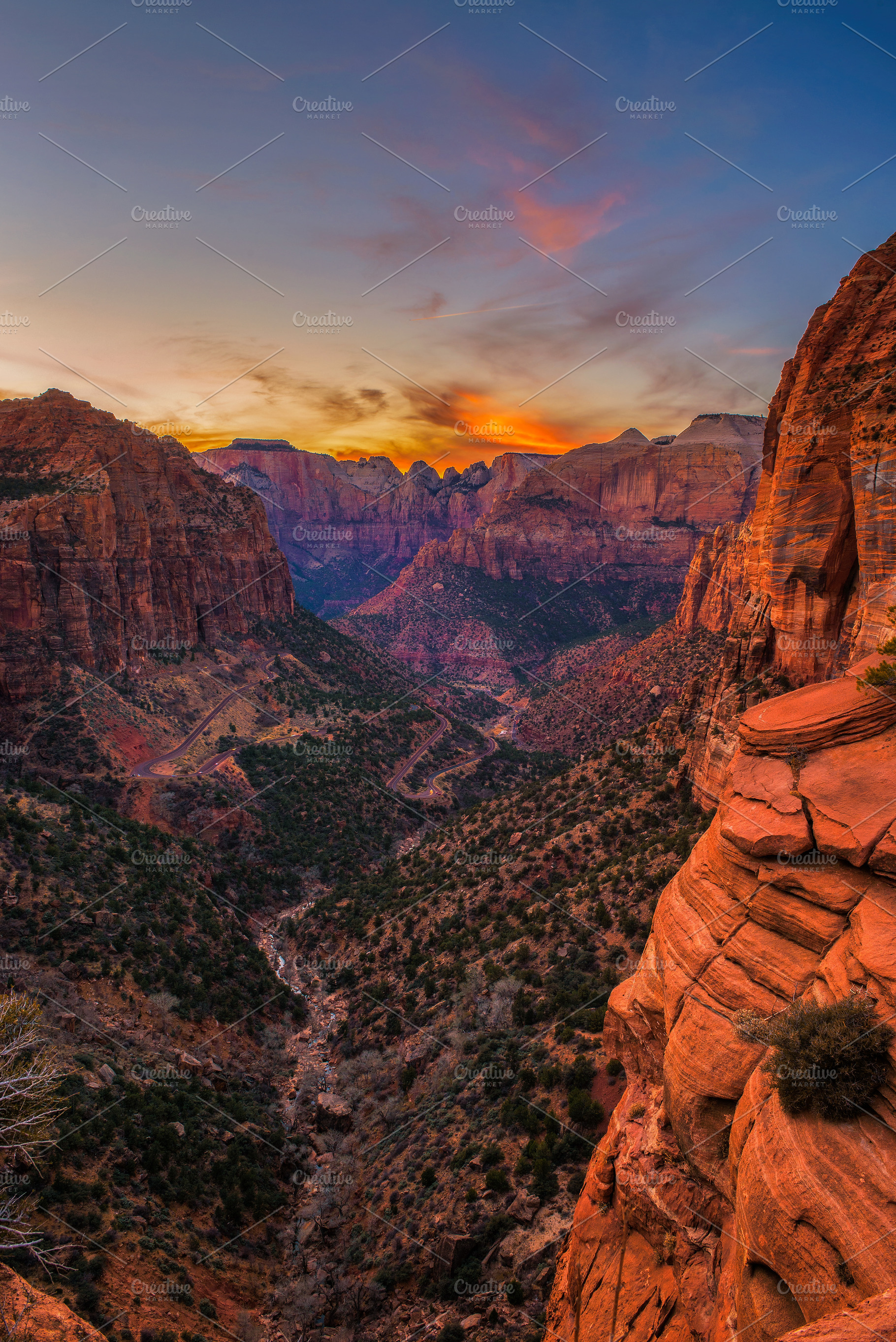 Sunset over zion national park utah stock photo containing zion and national, a Nature Photo by Nick Fox
