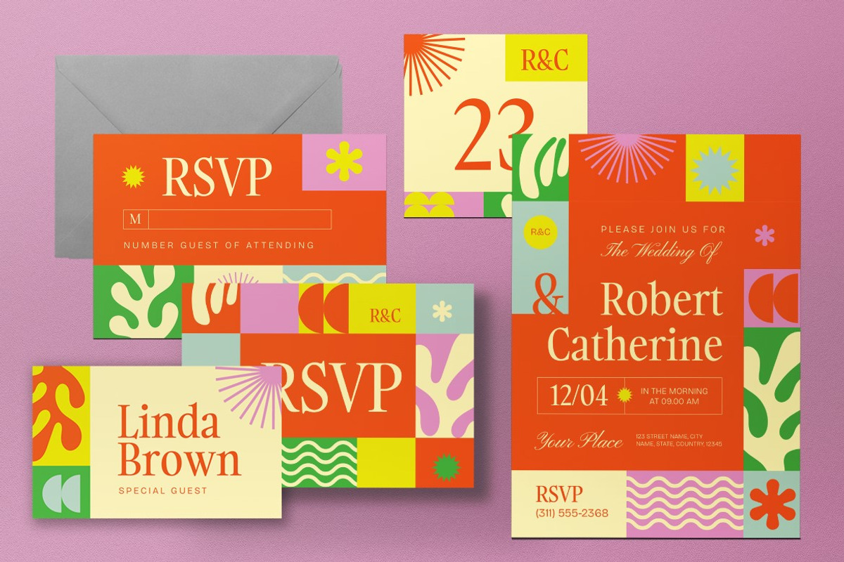 Summer Wedding Invitation Set, an Invitation Template by graphicook (Photo 3 of 3)