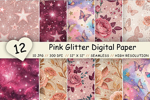 Pink Glitter Digital Paper Pack