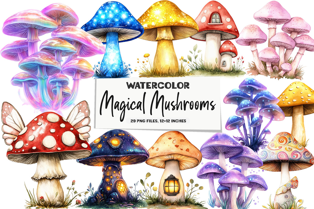 Magical Mushrooms Clipart, an Illustration by DreamArtGraphic (Photo 1 of 5)