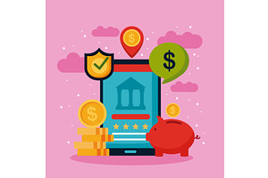 smartphone with banking app, a Finance Illustration by studiogstock
