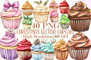 Christmas Glitter Cupcake Clipart, an Illustration by Sublimation Artist