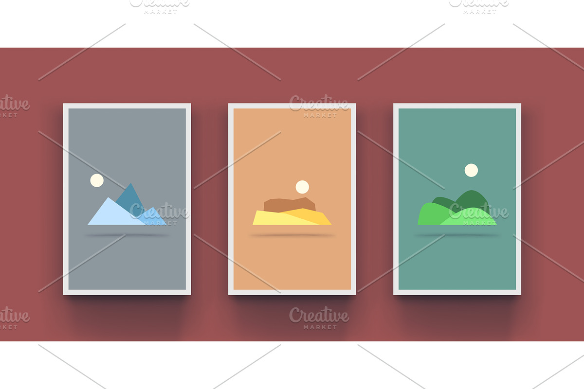 three abstract landscapes in set, an Illustration by IfH