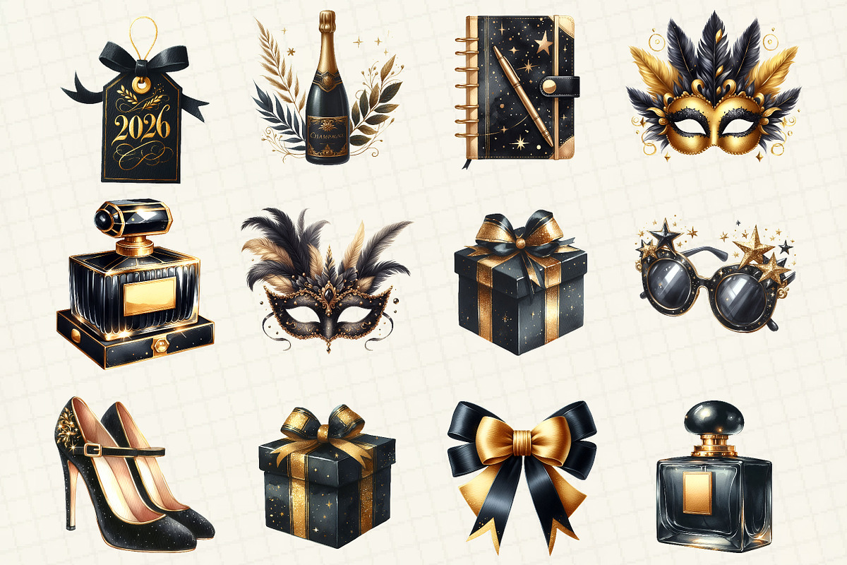 Happy New Year Gold and Black Clipar, an Illustration by DreamCafeArt (Photo 3 of 8)