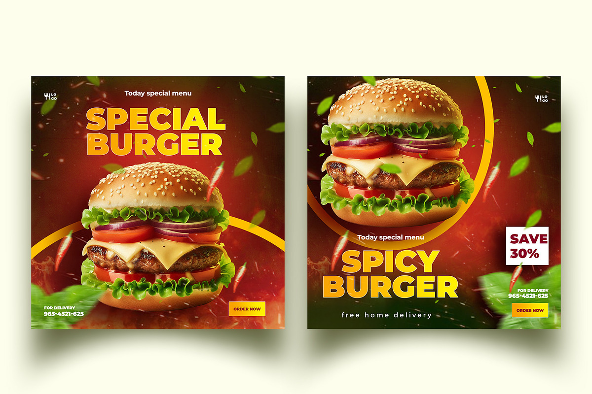 6 burger post  template design, a Social Media Template by graphic bakers (Photo 4 of 6)
