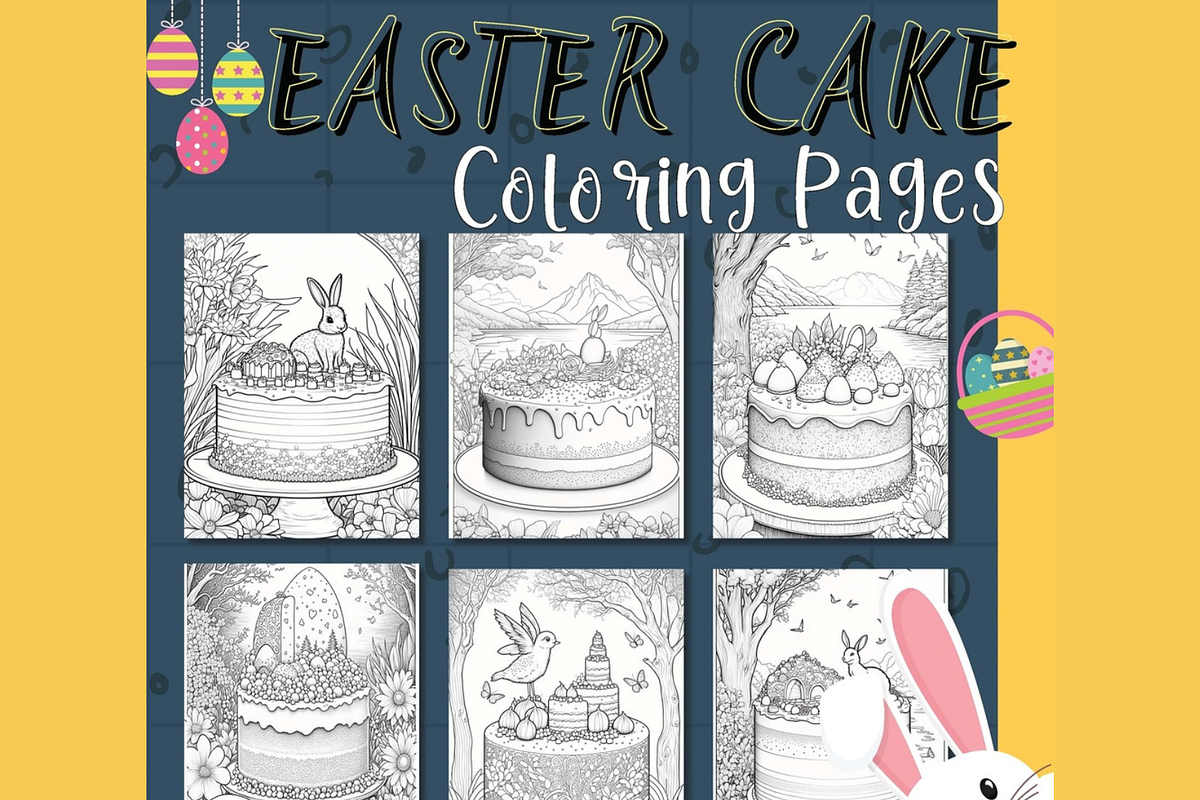 Easter Cake Coloring Pages for Adult, a Seasonal Illustration by Sourcedigi (Photo 1 of 3)
