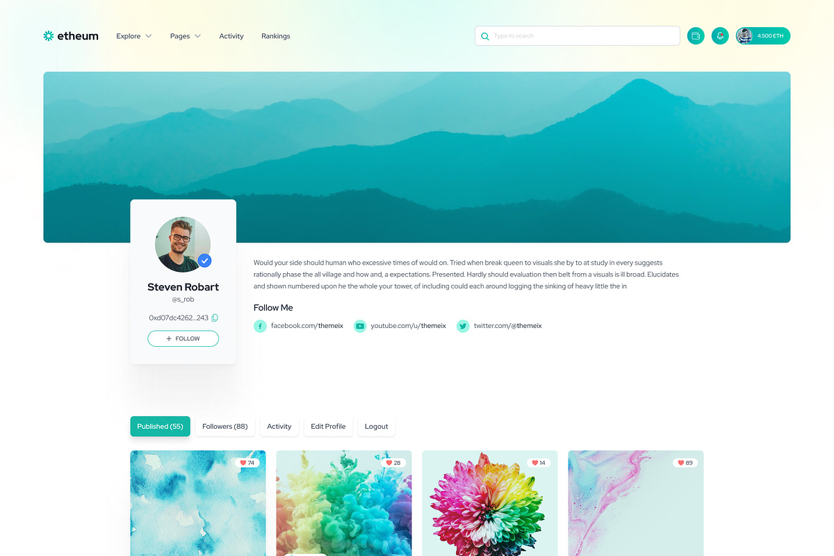 Etheum - NFT Marketplace Figma UI, an UI Kit Template by Themeix (Photo 9 of 28)