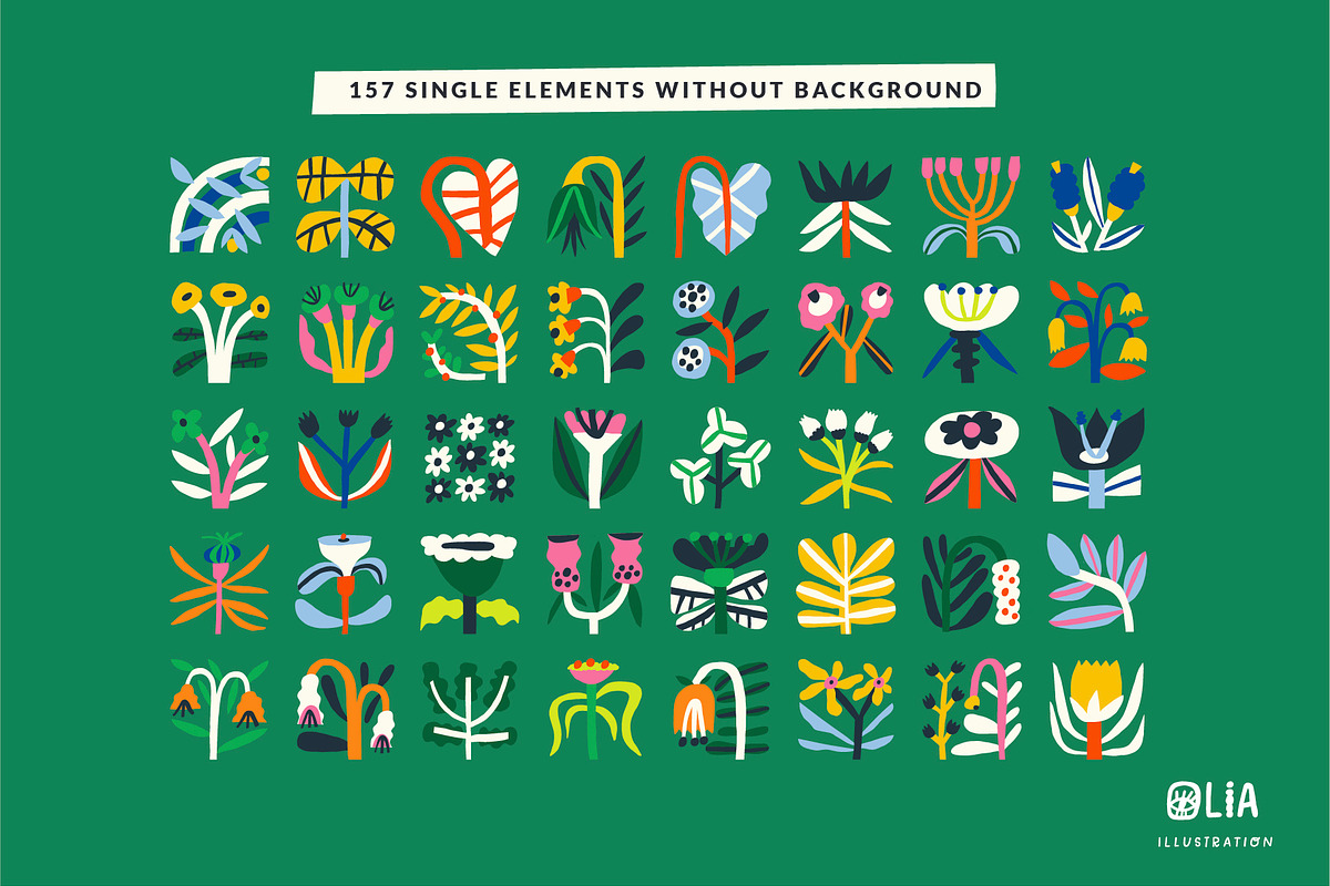 Bloom Blocks Naive Floral Clipart, a Decorative Illustration by Olia (Photo 7 of 25)