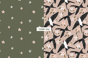 Autumn Birds. Seamless Patterns