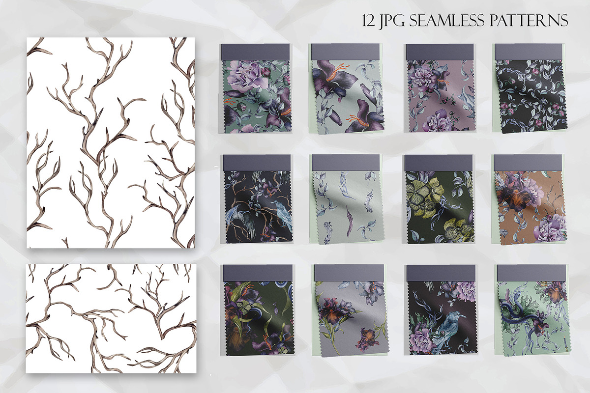 Dark floral watercolor clipart, an Illustration by Kate Lanbina (Photo 18 of 19)