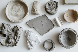 Textured gray clay samples laid out, a Photo by Pavel_design