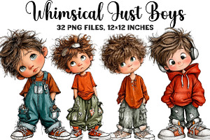 Whimsical Just Boys Clipart, an Illustration by DreamArtGraphic
