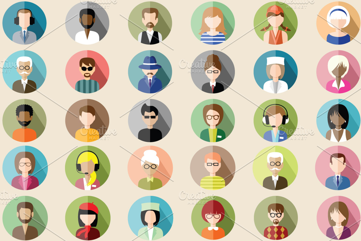 Flat round icons with people preview 2