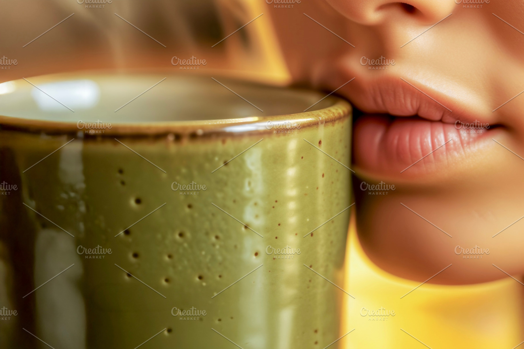 Intimate close-up of lips on a warm, a Photo by rarrarorro