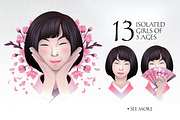 Asian girls and hand fans, a Person Illustration by Ekaterina Glazkova (Thumbnail 2 of 7)
