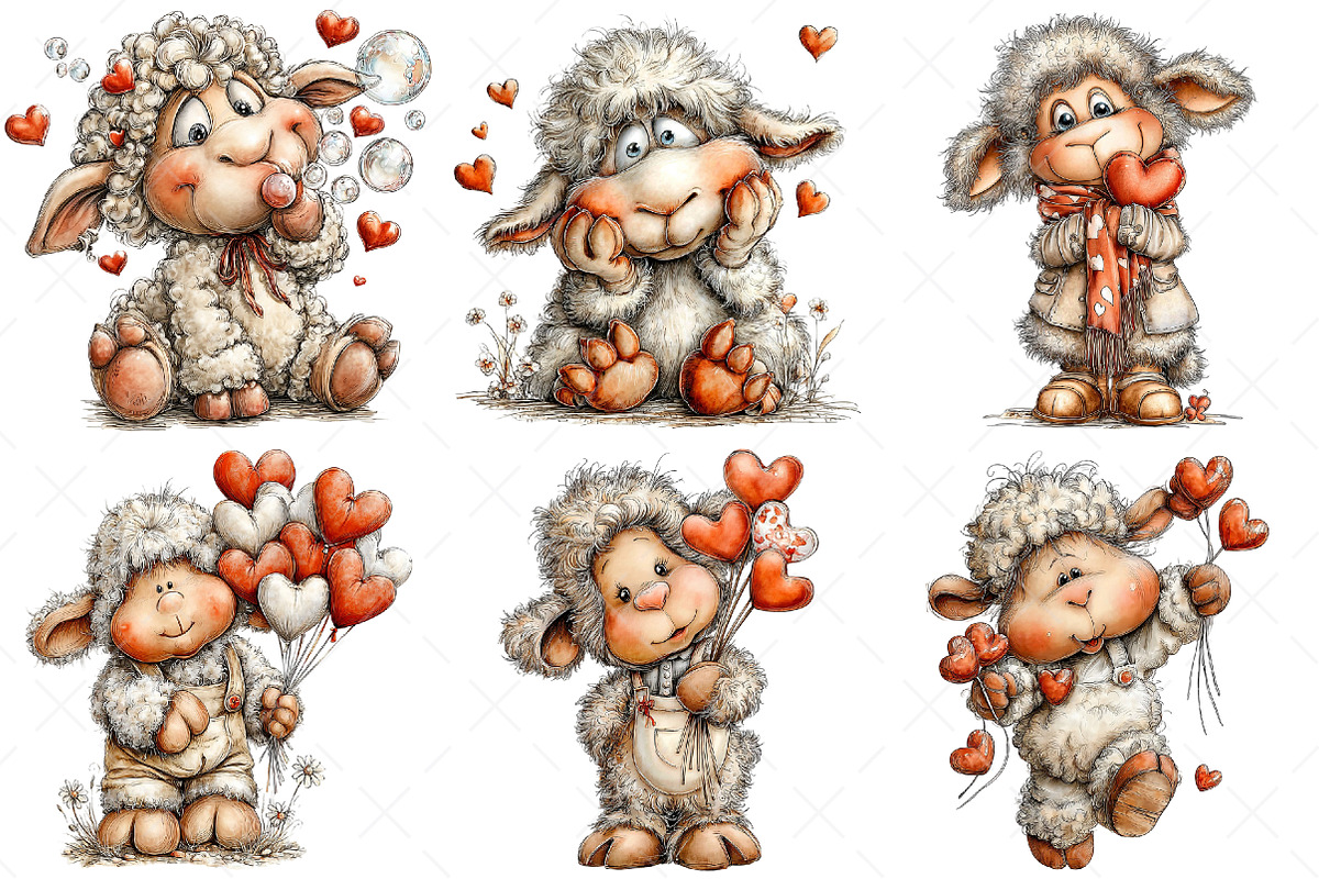 Funny Valentine Sheep Clipart, an Illustration by Craft Nest (Photo 3 of 11)