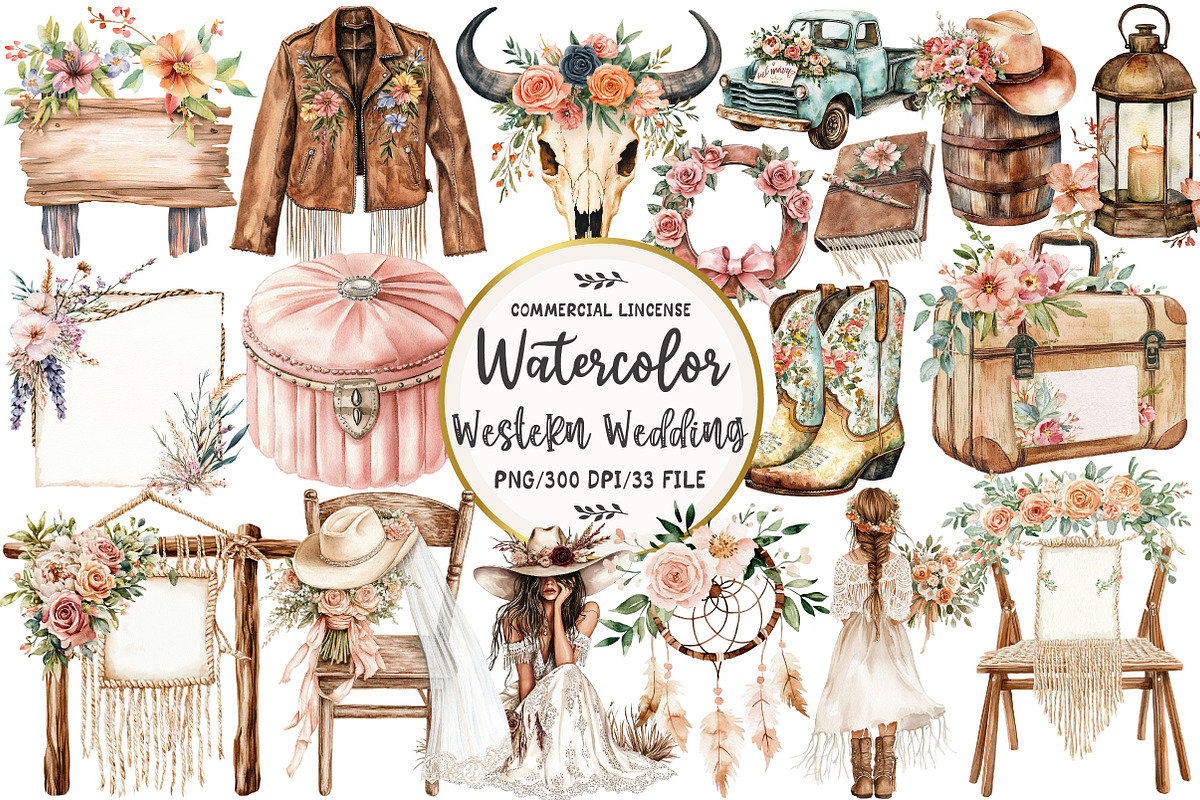 Western Boho Wedding Clipart, an Illustration by OK Design (Photo 1 of 5)