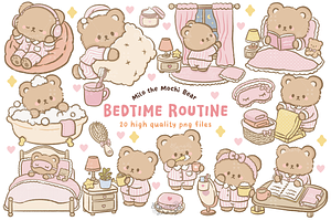 Bedtime Routine Cute Bear Clipart, an Animal Illustration by Blumensdiary