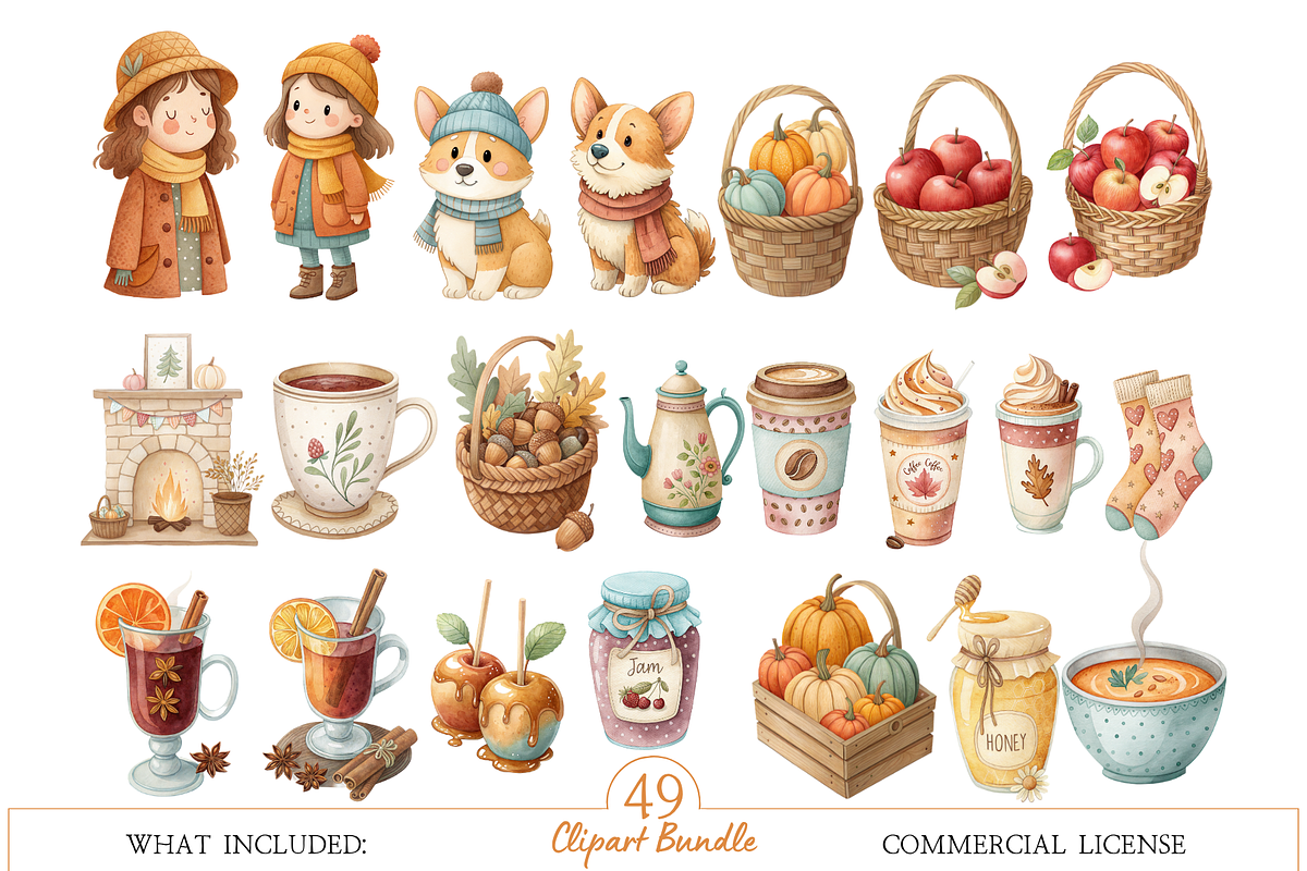 Cozy Fall Clipart, a Decorative Illustration by MockupWizard (Photo 2 of 5)