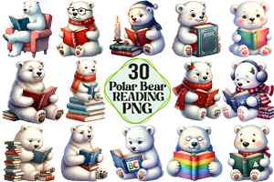 Polar Bear Reading Clipart, an Animal Illustration by Pixels.Craft