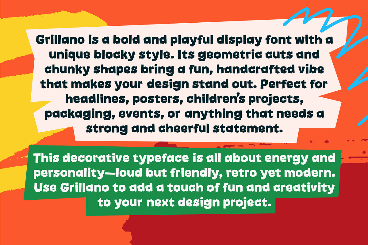 Grillano – Fun Blocky Display Font, a Sans Serif Font by Juru Rancang Studio (Photo 2 of 6)