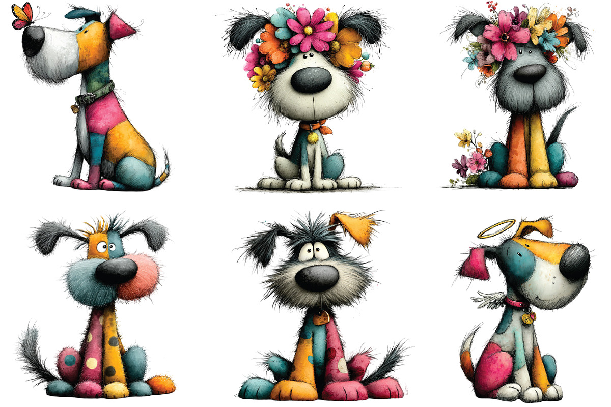 whimsical Colorful Dog Clipart, an Illustration by CraftArtStudio (Photo 4 of 6)